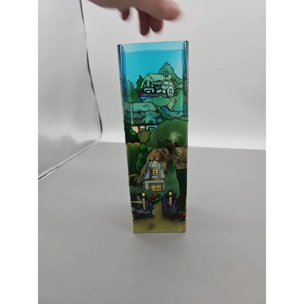 Vintage Joan Baker Hand Painted Glass Bible Quote Candle Holder Vase 10